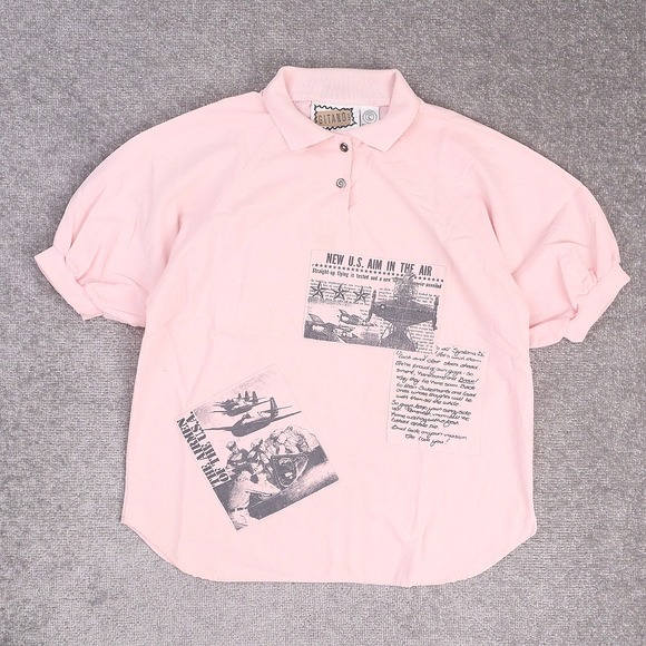 VTG 90s 80s Gitano US Military Printed Large Pink Short Sleeve Collared Shirt - Picture 1 of 9